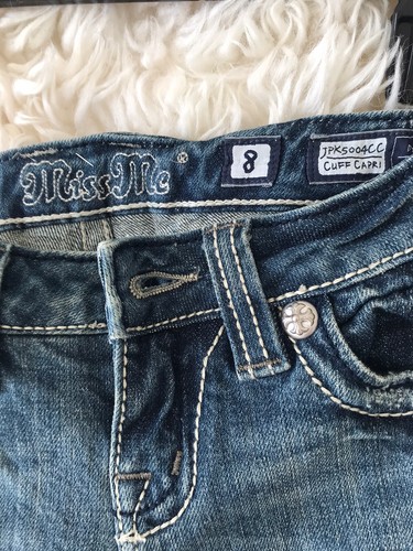 NWT MISS ME COTTON ELASTANE EMBELLISH GIRL'S CUFF CAPRI POCKETS JEANS SZ 8 - Picture 9 of 12