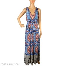 Anthropologie Maeve Blue Orange Maxi Sleeveless Long Tribal Paisley Dress Size 2
