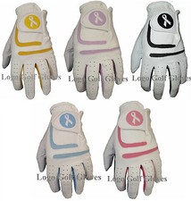5 Cabretta Leather Golf Gloves 4 Ladies Ribbon Coloured Lycra Small Medium Lge