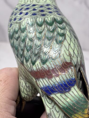 Vintage chinesischer Cloisonné Vogel auf Holzsockel Papagei Sittich 11 cm hoch - Bild 10 von 17