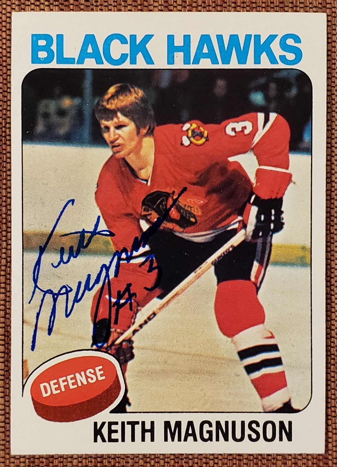 1975 Topps #176 Keith Magnuson Chicago Blackhawks Original Hockey Card JSA AUTO