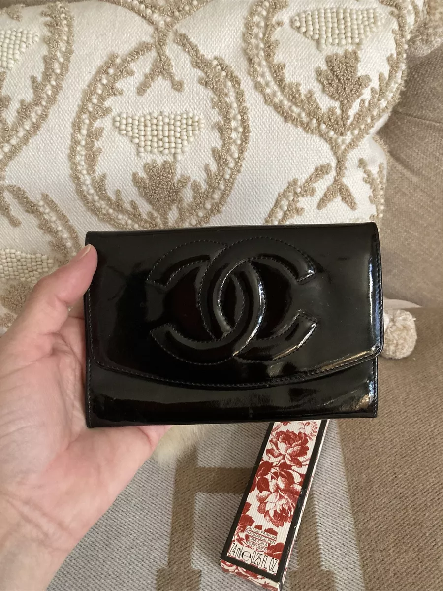 CHANEL Tri-fold wallet COCO Mark vintage Patent leather black Women Us –