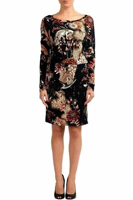 Just Cavalli Multi Print Stretch Dress Long Sleeve Pockets IT 40 UK 8 10