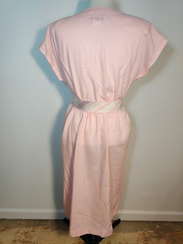 Vtg Leslie Fay Pink Midi Dress Sz 16P Short Sleeve Belted Pockets Tunic Shift - Picture 8 of 22