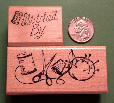 Sewing Border/Stitched By - Wood Mounted Rubber Stamp Set of (2)