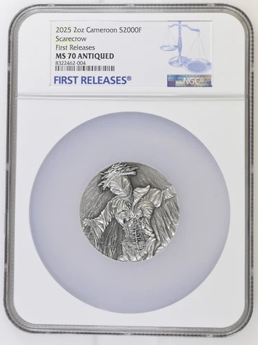 2025 Cameroon 2 oz Silver Antiqued NGC MS 70 Scarecrow 1st Release Glow in Dark