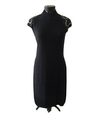 Design History Sweater Dress Large Black Rhinestone Studded Bodycon Mock Neck