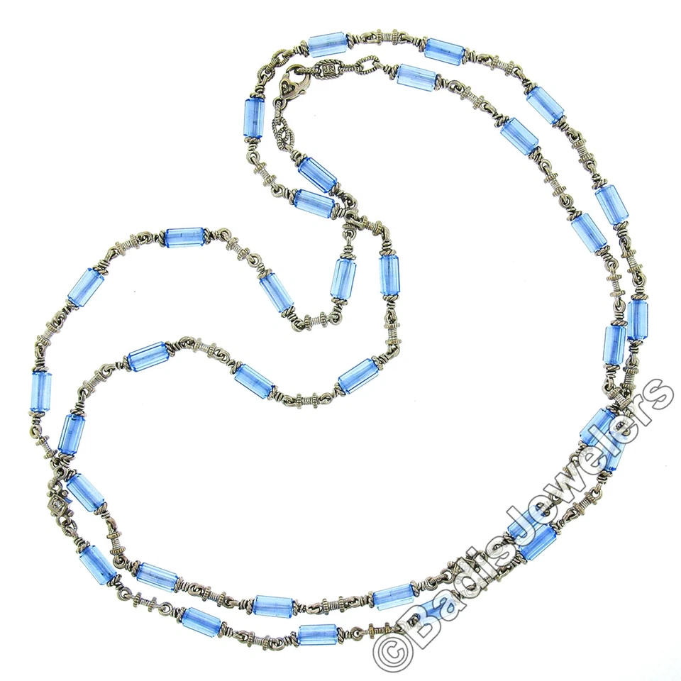 Collar Judith Ripka Oro 18K Azul Facetado Tubo Piedra con Diamante 36" Largo Cadena Foto 3 de 4