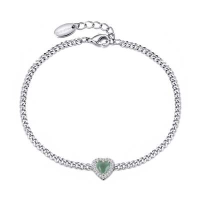 Green Aventurine Heart Gemstone Bracelet Created with Zircondia  Crystals