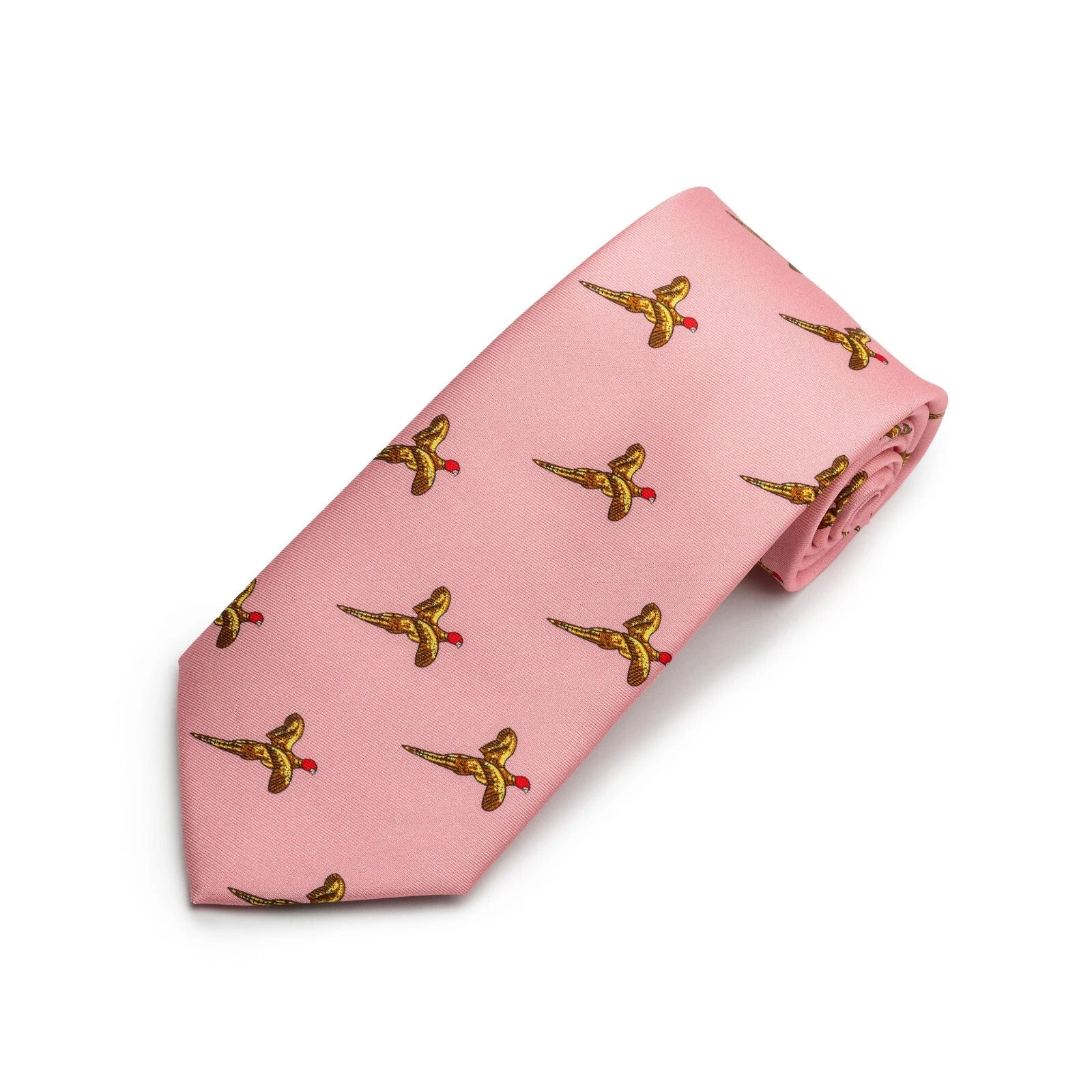 Luxury Pink Silk Tie with Flying Pheasants game day shooting shotgun
Opens in a new window or tab