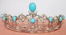 5.61ct Rose cut Diamond 925 Sterling silver turquoise wedding hair tiara Crown