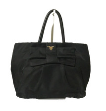 PRADA TESSUTO black nylon ribbon tote hand bag
