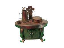 Vintage Looking Music Box Tin Stove Plays Oh What A Beautiful Morning 5.5"L x 7"