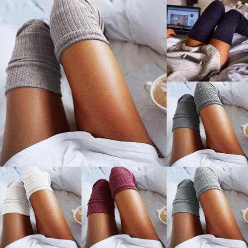 Women Winter Socks Soft Warm Cable Knit over Knee Long Boot Thigh High Stockings - Image 4 of 4