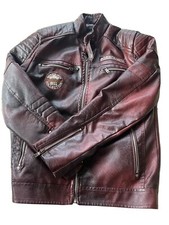 Bo Katie Seth Faux Leather Full Zip Pocket Brown Bomber Jacket Womens 36" Chest