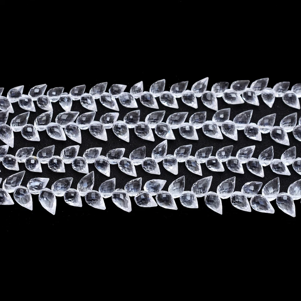 Clear Quartz Briolette Beads, Faceted Teardrops 6x9-7x10mm, Jewelry Craft Supply - Image 4 of 4