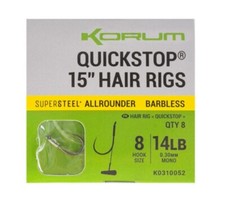 Korum Big Fish Hair Rigs Quickstop - 4" or 15" - Size 8, 10, 12 or 14 - Barbless