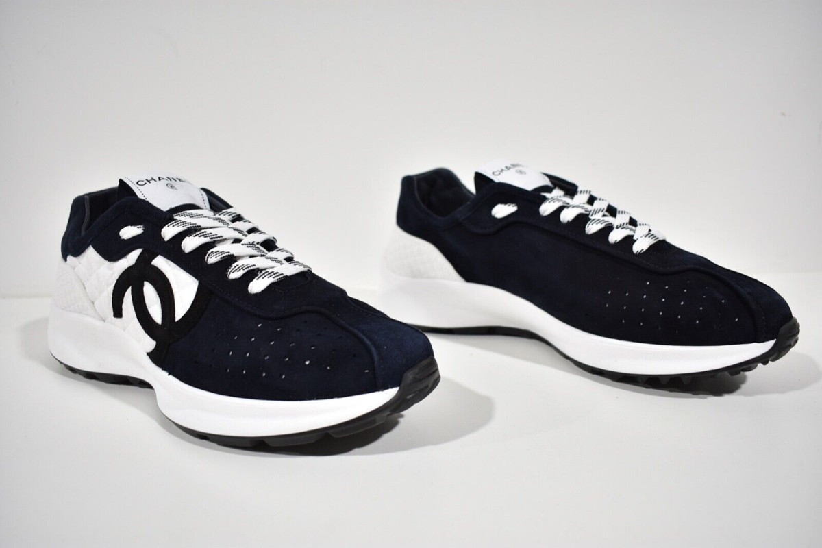 Chanel 22S Men Blue Suede White CC Logo Low Top Lace Up