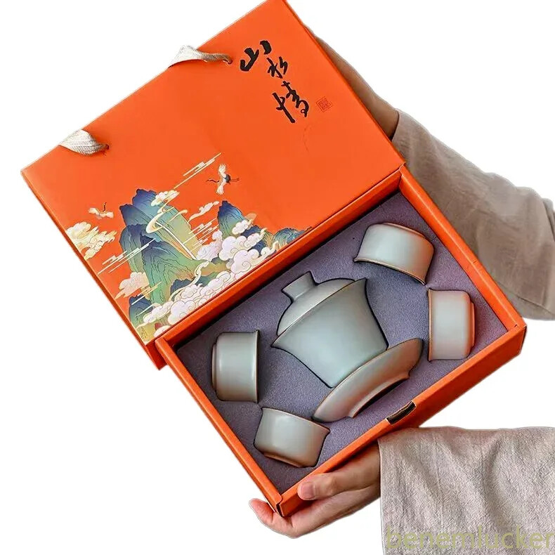 Set Travel Portable Ru Kiln Teapot Lid Bowl Tea Set With Cup