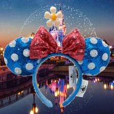 New Disney,Parks Minnie Mouse Sunflower Flower Polka-dot Blue Red Ears Headband