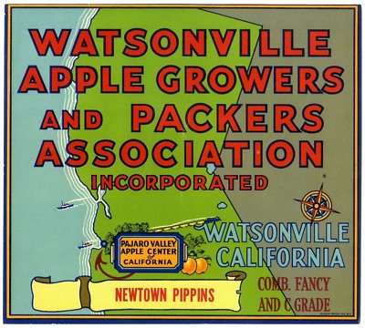 Watsonville Pajaro Valley California Diving Girl Apple Fruit Crate Label Print