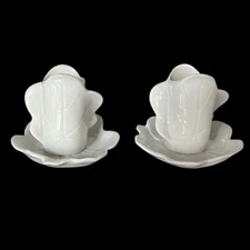 Vintage Pair Fitz & Floyd White Porcelain Flower Leaf Candle Holders