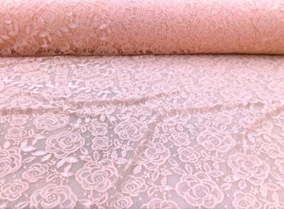 Embroidered Stretch Lace Apparel Fabric Sheer Rose Floral Peachy Pink QQ21