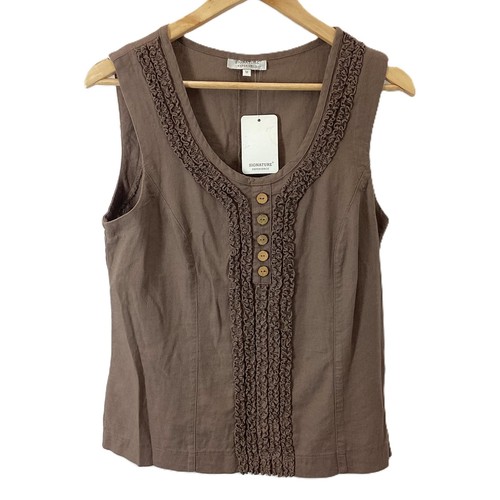Signature Brown Scoop Neck Button Detail Sleeveless Vest Top M NWT - 第 1/4 張圖片