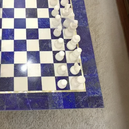 Juego de Ajedrez Lapislázuli, Ajedrez Mármol Blanco, Ajedrez Gambito Reina, Regalos Artesanales Foto 2 de 4