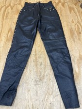 Vintage 90s Harley-Davidson Leather Studded Skinny Pants High Waist Ankle zip