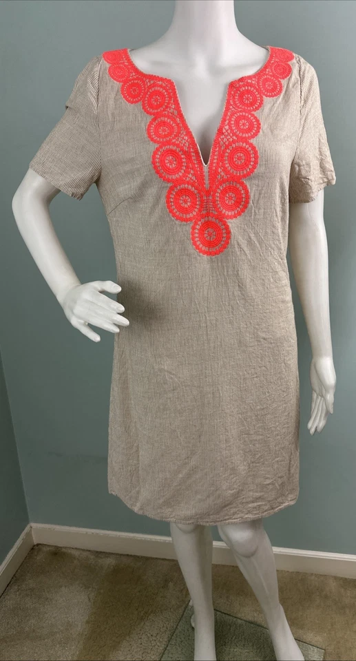 Vestido recto forrado túnica resort bordado a rayas talla 12 JULIE BROWN NYC Foto 3 de 4