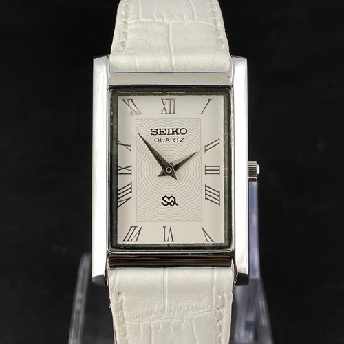 Vintage Seiko Slim Tank Quartz Men White Dial Dress Watch-Free DDP Shipping