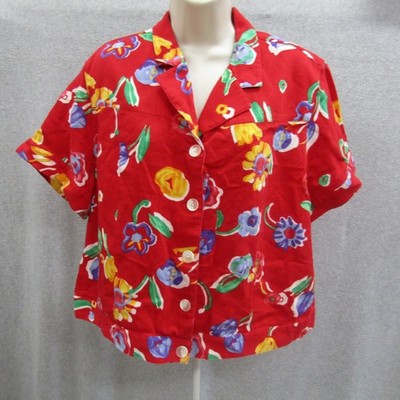 Womens Red Top Blouse Plus Size 3X Short Sleeve Cotton Casual Preppy Chic