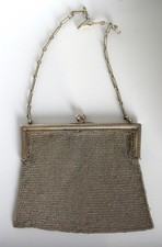 Antique Sterling Silver Mesh Chain Purse Handbag, 5"x4.5", 184 grams