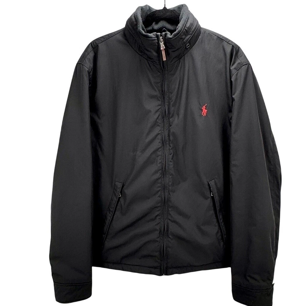 Polo Ralph Lauren | Y2K | M XL | Black Fleece Lined | Zip Jacket Packable Hood
