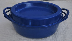 Le Creuset Doufeu Cast Iron No. 28 Marsielle Blue Oval Dutch Oven "GC"