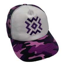 Womens Trucker Hat Pink And Purple Camo With Embroidered Geometric Design