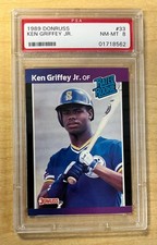 1989 Donruss #33 Ken Griffey Jr. Rated Rookie RC PSA 8 NM-MT Mariners HOF
