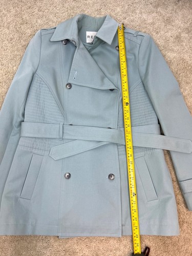 Reiss Caines Trench Coat Belted Double Breasted Women's Size L Aqua Pale Green - Picture 9 of 15