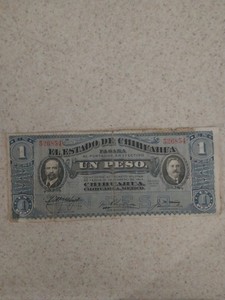 Mexico El Estado de Chihuahua 1 Peso Banknote 1914 Circulated Uncertified