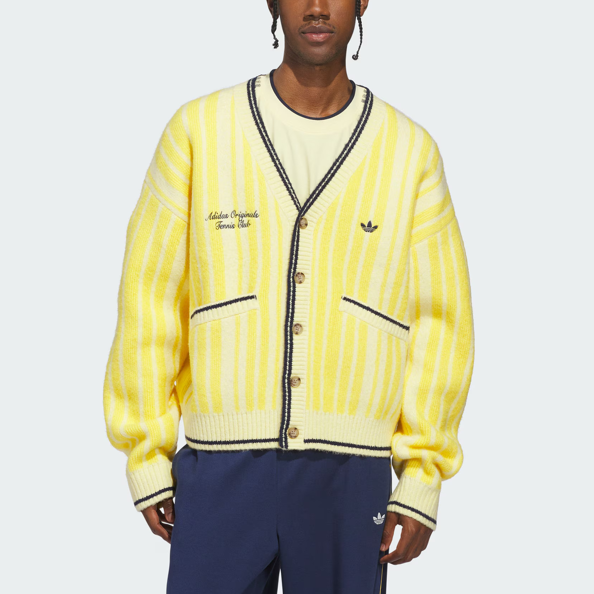 adidas Originals Cardigan Cheviot Knit Striped Sports Knit Long