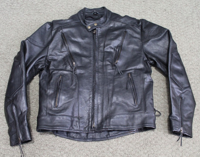 Hot Leathers Black Motorcycle Jacket Full-Zip Vented w/ Zip-Out Liner size 42