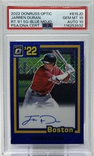 Jarren Duran Auto PSA 10/10 -2022 Panini Donruss Optic Retro Blue Mojo /99 BoSox