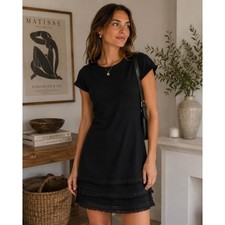Lulus Dress Womens Small Black Buenos Aires Mini Crochet Lace Trim Coquette Boho