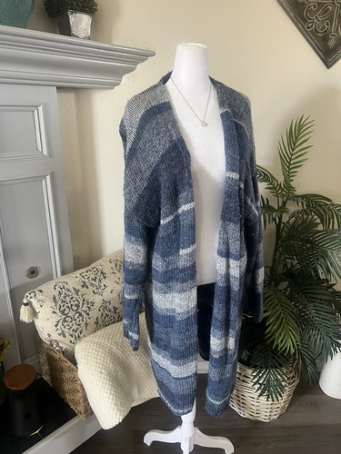 Lane Bryant Premium Italian Yarn Wool Blend Cozy Open-Front Striped Cardigan