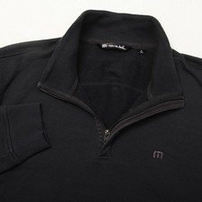 Travis Mathew Sweater Mens XL Black 1/4 Zip Mock Neck Pullover Knit Golf