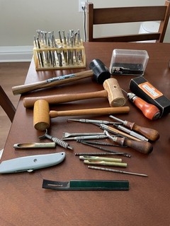 Lot of Leathercraft Tools & Stamps – Mallets Awls Punches Knife Rack