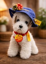 Steiff Whitey Dog Plush Button In Ear Yellow Tag Mohair Germany Named Steiff