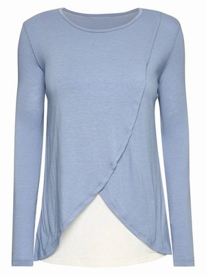 BellyButton Maternity Damen Langarm-Stillshirt in Hellblau