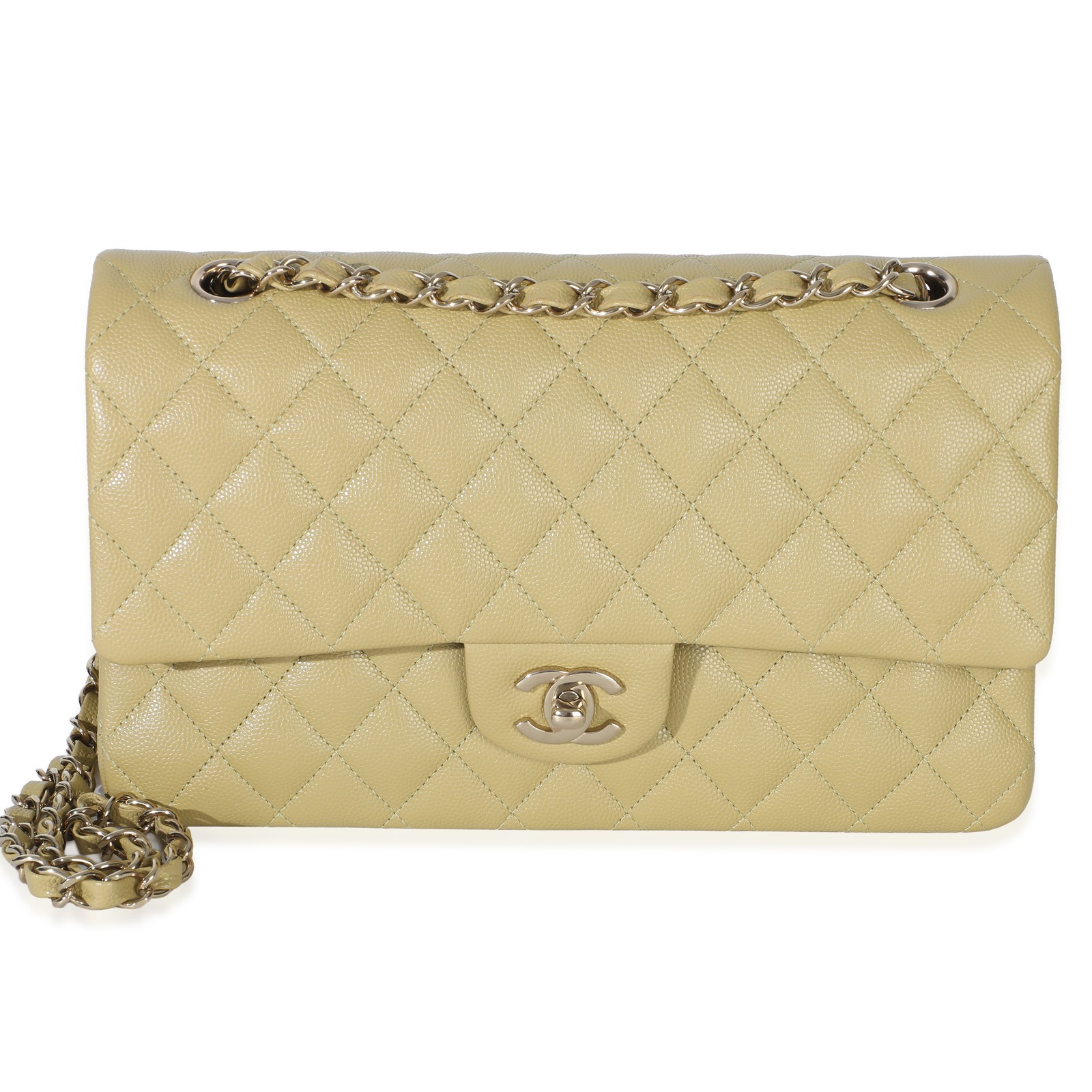 Chanel Olive Quilted Caviar Medium Classic Double Flap Bag